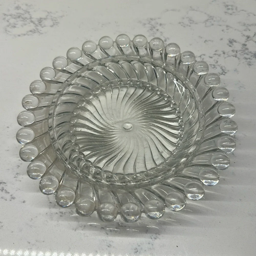 Vintage small dish Swirl and Ball Clear
